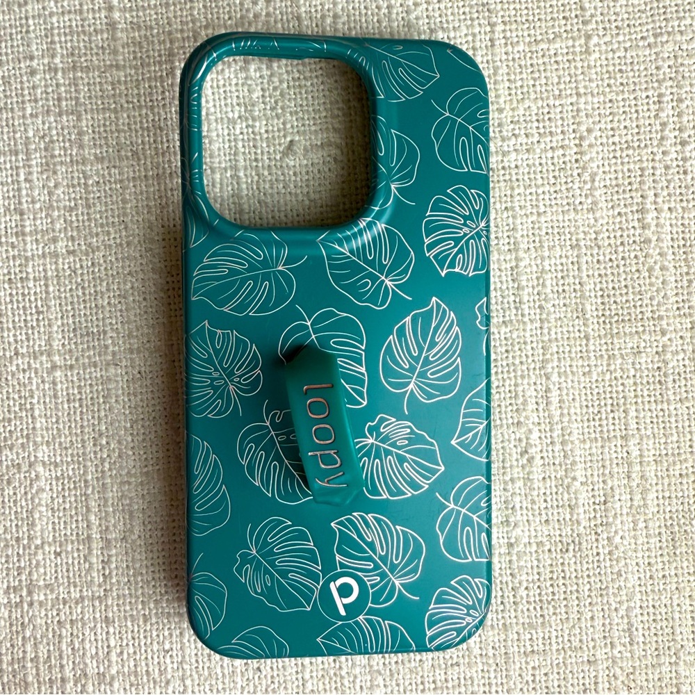 IPHONE 14 PRO LOOPY CASE - Metallic Monstera w/Rose Gold Accents